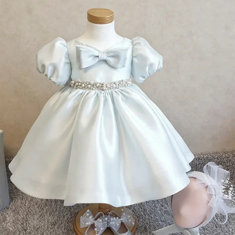 Baby Girl Princess Dress Girl Bead bow puff sleeves Puffy Birthday Party Dress Halter Neckline Beach Baby Girl Princess Dress Girl Bead bow puff sleeves Puffy Birthday Party Dress Halter Neckline Beach