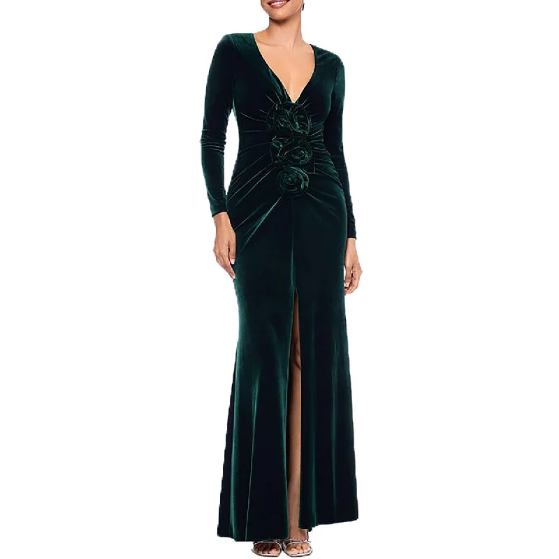 Womens Rosette Velvet Evening Dress Tunics Silk luxurious