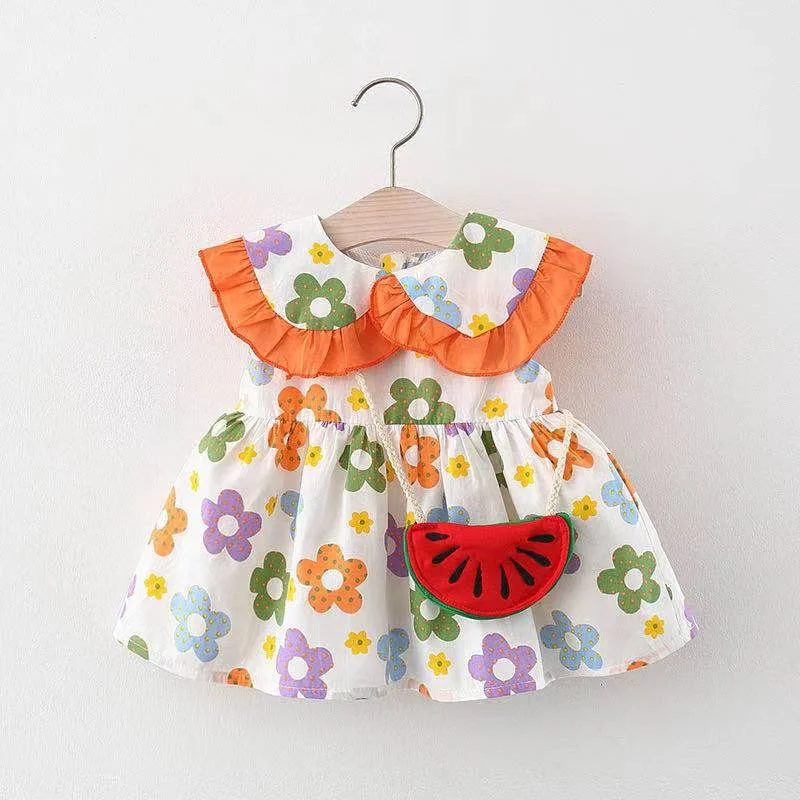 Cute Flower Dress Summer Baby Girls Cozy Princess Dress Halter Neckline Beach