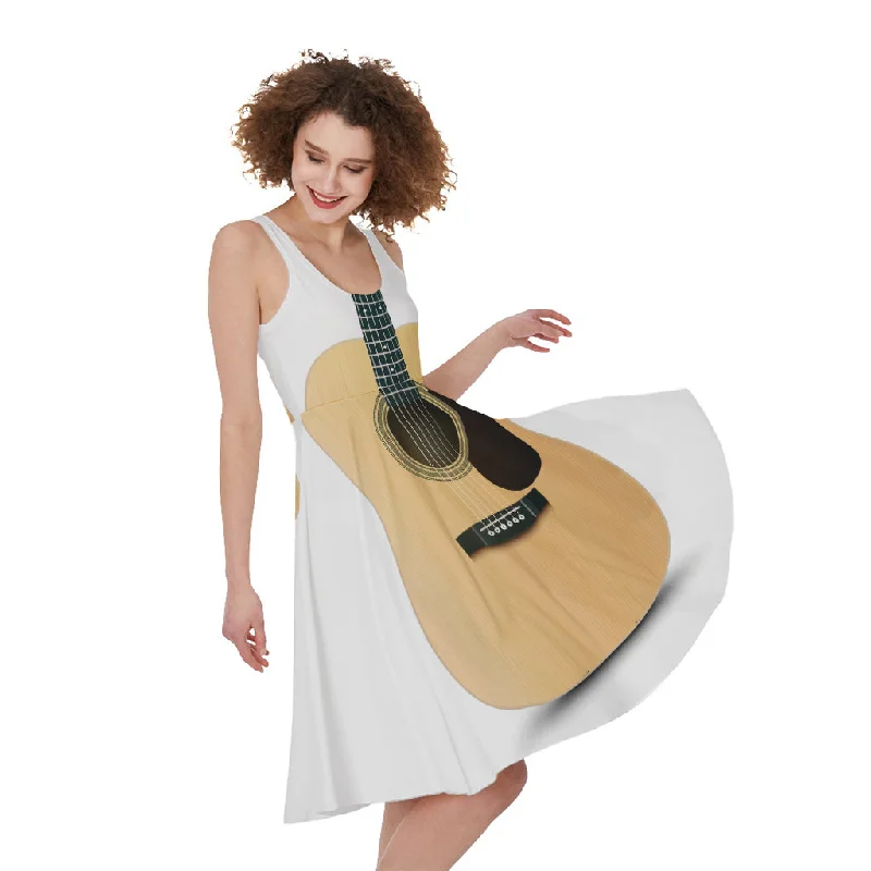 Acoustic Guitar Print Sleeveless Knee Length Dress Tunics Fashionable chic