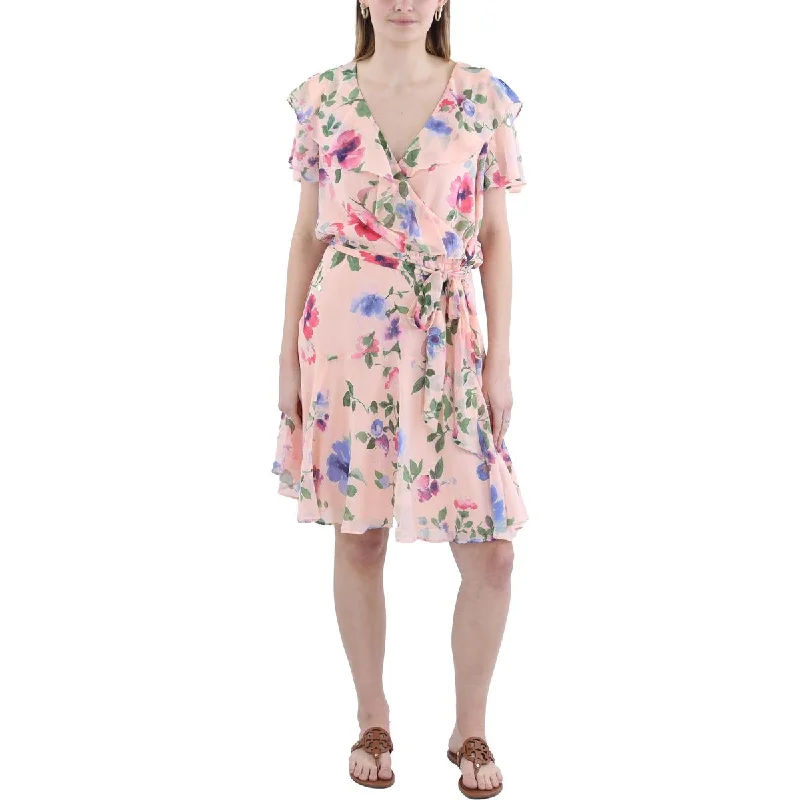 Womens Chiffon Floral Print Fit & Flare Dress Tunics Fashionable trendy