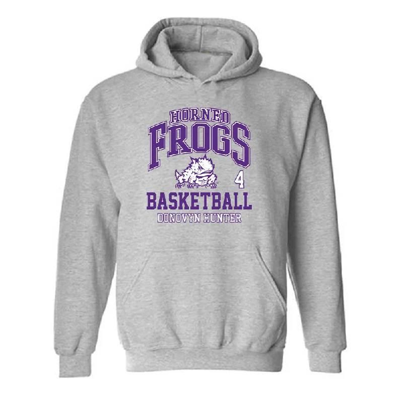 TCU - NCAA Women's Basketball : Donovyn Hunter - Classic Fashion Shersey Hooded Sweatshirt Hoodie with Belted Waist Structured Tailored