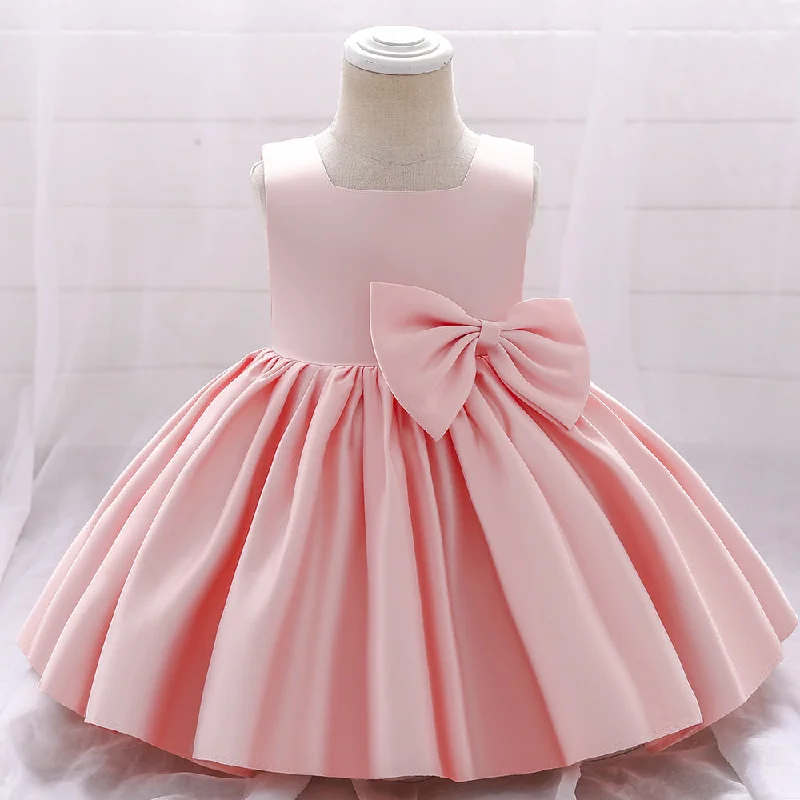 Baby Girl Birthday Party Dress Toddler Summer Round Neck Bow Textured Puffy Formal Princess Dress Tunics Recommended stylist