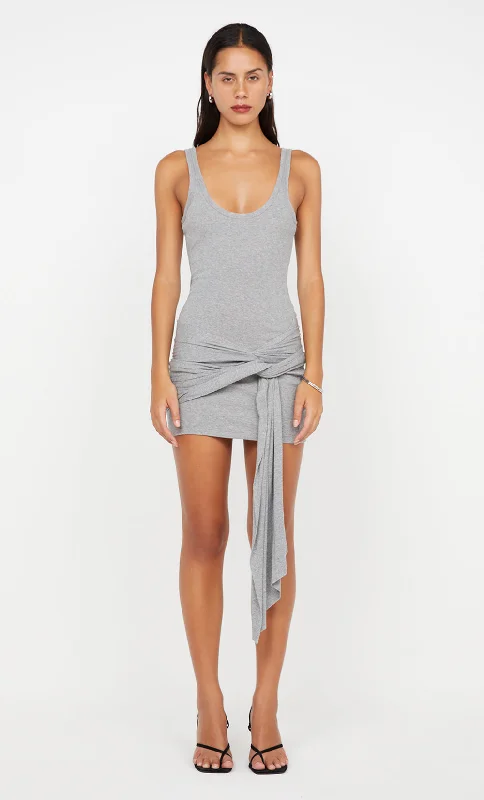 KODY RIB MINI DRESS - GREY MARLE Stylish Short-Sleeve Mini Dress