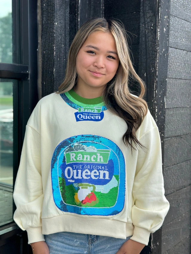BEIGE QUEEN OF RANCH SWEATSHIRT Hoodie with Sequins Glamorous Eye-catching