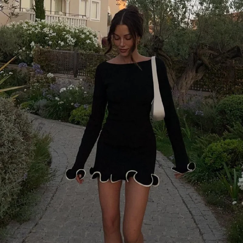 Elegance In Time Ruffled Knitted Mini Dress Cozy Wraparound Mini Dress