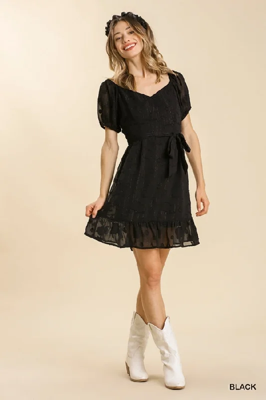 Floral Burnout Jacquard Metallic Stripe Line Dress Tunics Modern contemporary