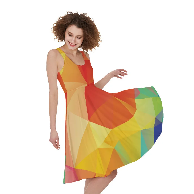 Abstract Polygonal Geometric Print Sleeveless Knee Length Dress Boatneck Modish Everyday Abstract Polygonal Geometric Print Sleeveless Knee Length Dress Boatneck Modish Everyday
