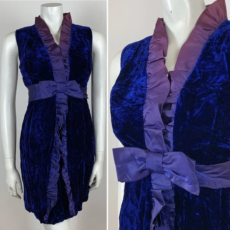 VINTAGE 60S BLUE PURPLE CRUSHED VELVET TAFETTA BOW PARTY DRESS 6 Tunics Versatile functional VINTAGE 60S BLUE PURPLE CRUSHED VELVET TAFETTA BOW PARTY DRESS 6 Tunics Versatile functional