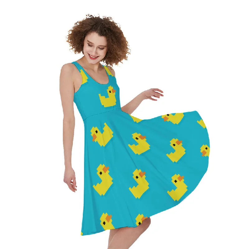 8-Bit Rubber Duck Pattern Print Sleeveless Knee Length Dress Tunics Business professional 8-Bit Rubber Duck Pattern Print Sleeveless Knee Length Dress Tunics Business professional