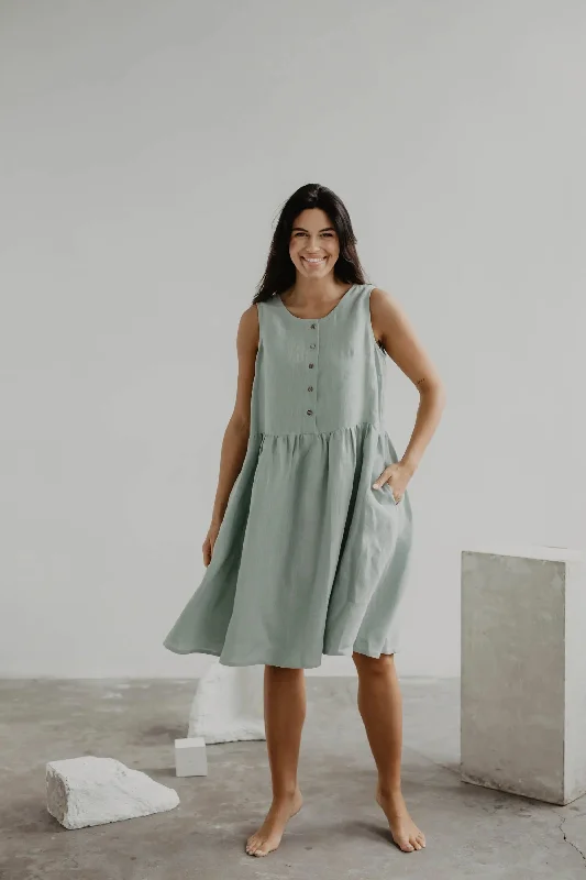 Linen sleeveless summer dress HAZEL XXL Sage Green Tunics Luxurious premium