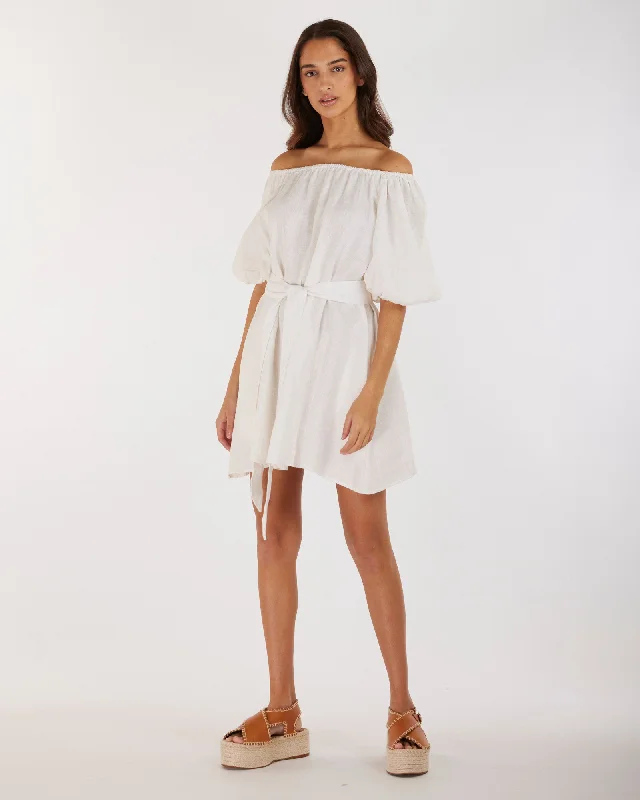 Wren Linen Mini Dress - White Elegant Lace-Up Mini Dress