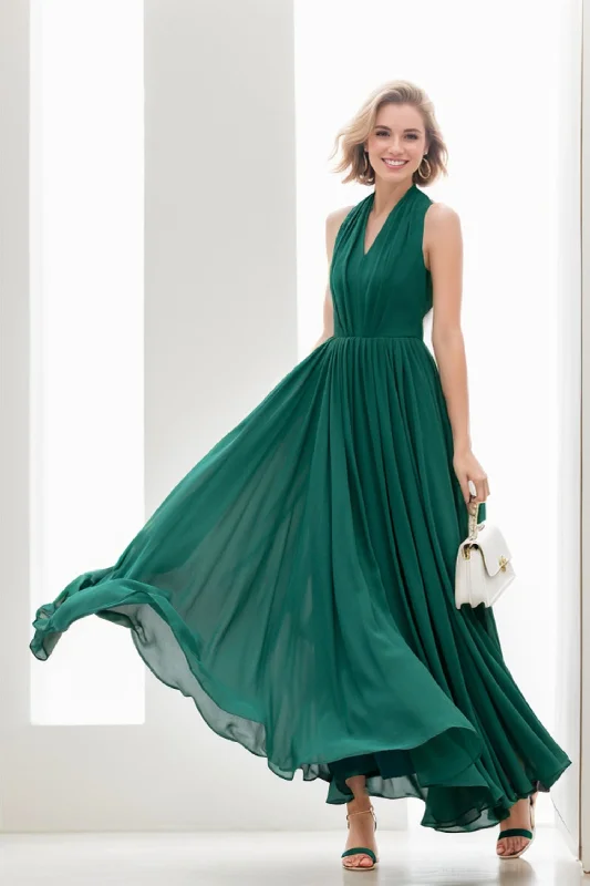 Green maxi halter chiffon party dress 5175 Tunics Seasonal trendy