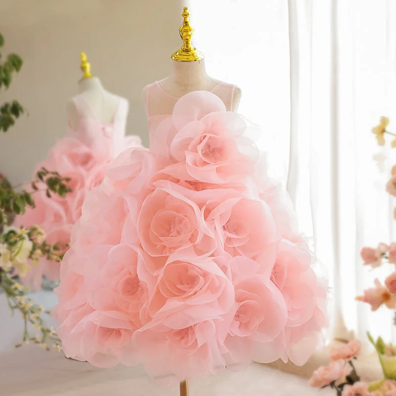 Girl Easter Dress Big Flowers Puffy Birthday Party Dress Tunics Winter warm