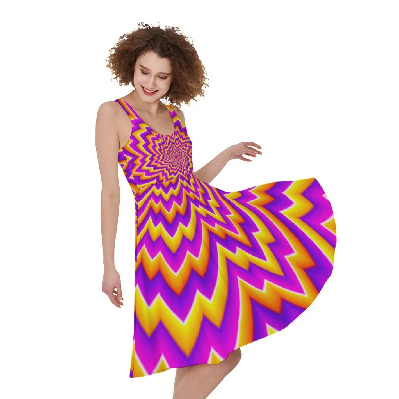 Yellow Expansion Moving Optical Illusion Sleeveless Knee Length Dress Tunics Lace romantic Yellow Expansion Moving Optical Illusion Sleeveless Knee Length Dress Tunics Lace romantic
