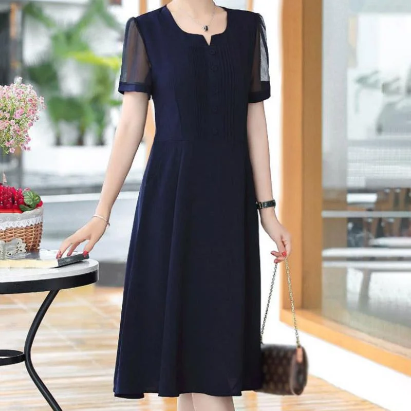 Solid Color Summer Dress Women V-neck Pocketed Short Sleeve A-line Dresses Holiday High Waist Slim Party Dress Female Tunics Sophisticated sleek Solid Color Summer Dress Women V-neck Pocketed Short Sleeve A-line Dresses Holiday High Waist Slim Party Dress Female Tunics Sophisticated sleek