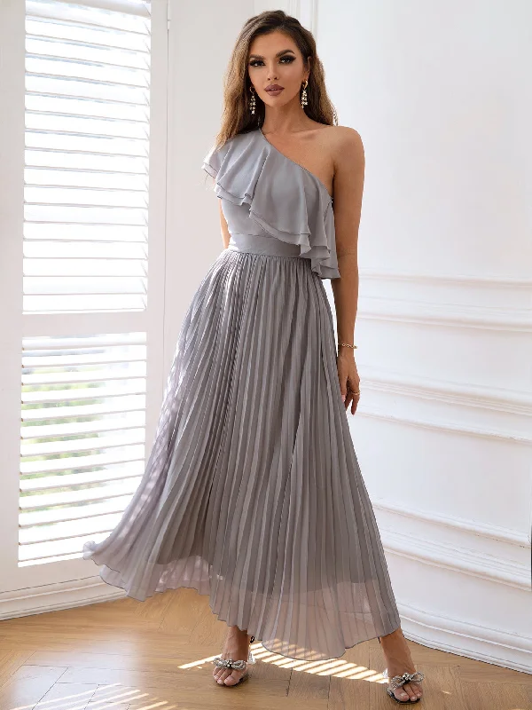Platinum Grace One-Shoulder Chiffon Party Dress Tunics Cozy comfortable