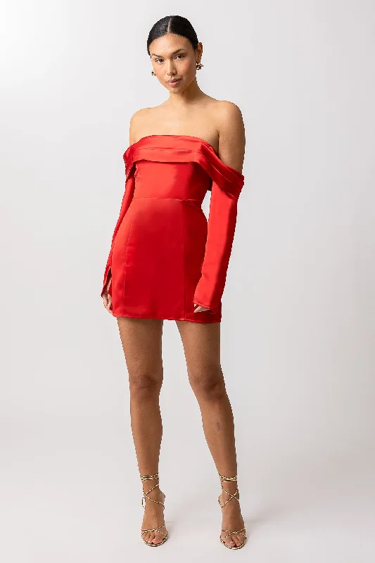 Line and Dot Reseda Mini Dress Elegant Off-Shoulder Dress Mini