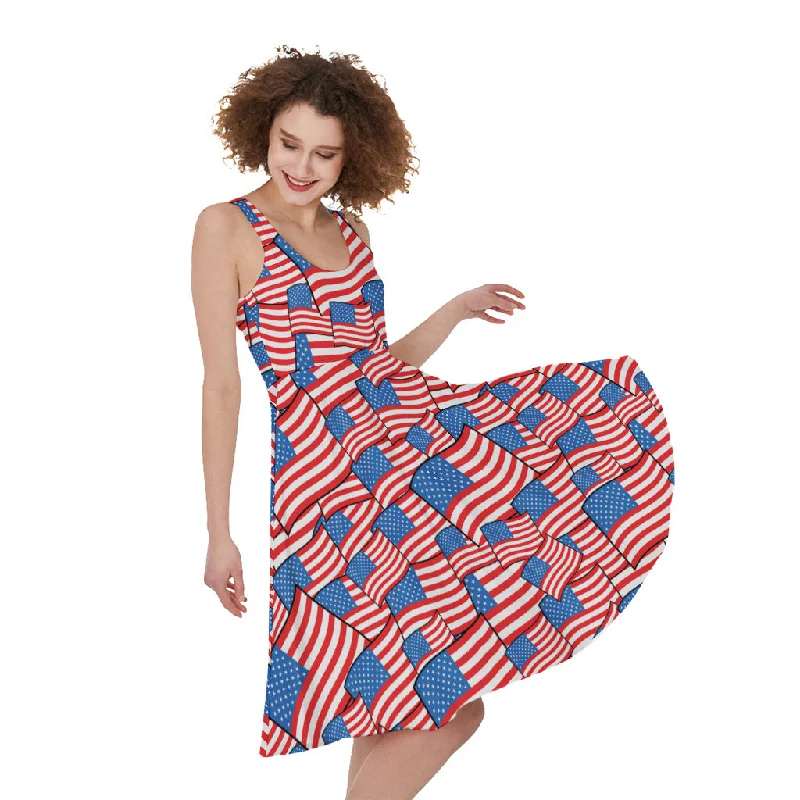 4th of July USA Flag Pattern Print Sleeveless Knee Length Dress Tunics Sophisticated sleek 4th of July USA Flag Pattern Print Sleeveless Knee Length Dress Tunics Sophisticated sleek