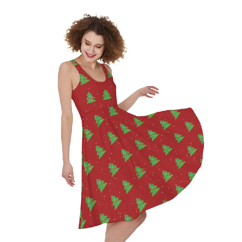 8-Bit Pixel Christmas Tree Pattern Print Sleeveless Knee Length Dress Tunics Custom made 8-Bit Pixel Christmas Tree Pattern Print Sleeveless Knee Length Dress Tunics Custom made