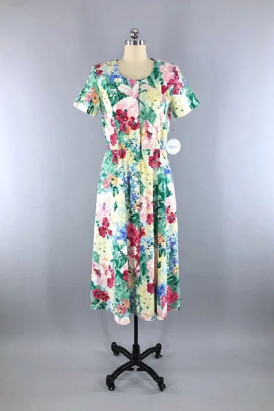 Vintage Floral Garden Party Dress Tunics Stylish modern