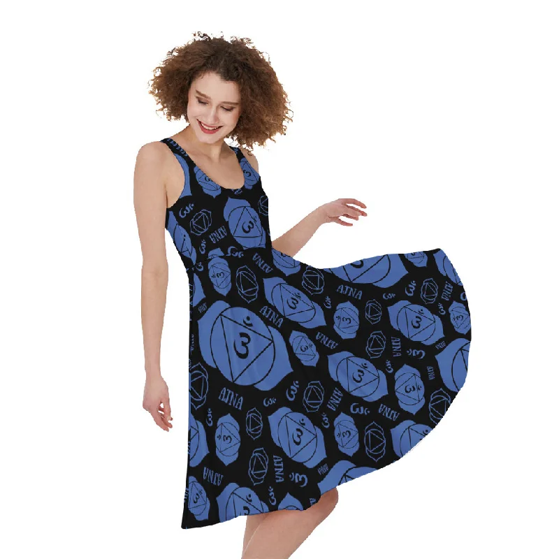 Ajna Chakra Pattern Print Sleeveless Knee Length Dress Tunics Prom sequined