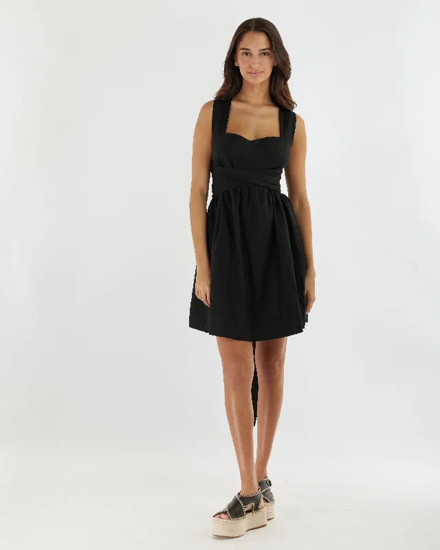 Juliette Linen Mini Dress - Black Trendy Mesh Mini Dress