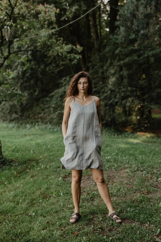 Linen slip dress ZOE in Checkered | sale Tunics Stylish elegant