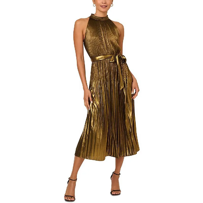 Womens Metallic Polyester Halter Dress Tunics Lace romantic