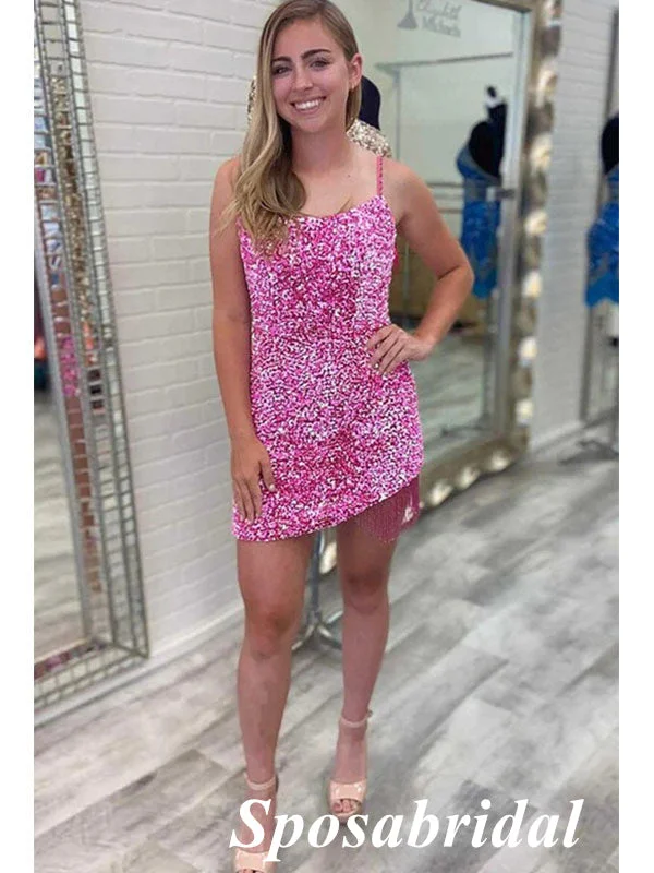 Sarkly Pink Sequin Spaghetti Straps Square Sheath Mini Dresses/ Homecoming Dresses, PD3541 Elegant Sequin Mini Dress Sarkly Pink Sequin Spaghetti Straps Square Sheath Mini Dresses/ Homecoming Dresses, PD3541 Elegant Sequin Mini Dress