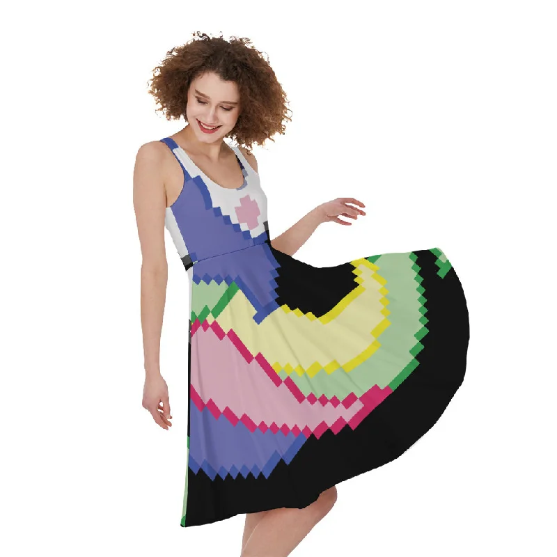 8-Bit Pixel Unicorn Print Sleeveless Knee Length Dress Tunics Wedding white