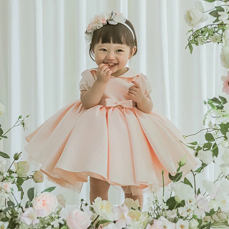 Baby Girl Party Dress Doll Collar Big Bow Princess Dress Tunics Top Casual