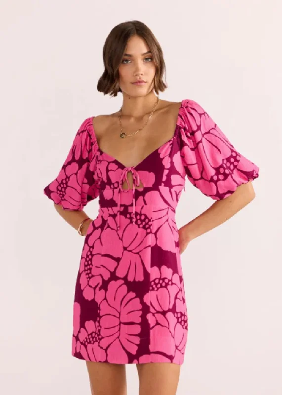 MINKPINK Persephone Mini Dress- Berry Floral Comfortable Linen Mini Dress
