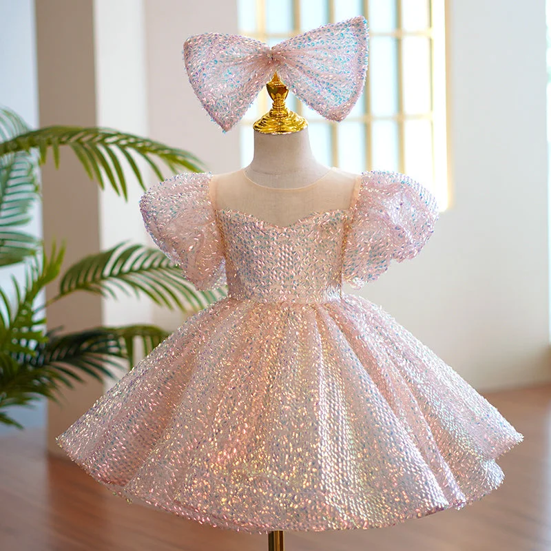 Baby Girl Pageant Princess Dresses Toddler Summer Elegant Pink Sequin Bow Birthday Party Dress Cowl Neckline Elegant Baby Girl Pageant Princess Dresses Toddler Summer Elegant Pink Sequin Bow Birthday Party Dress Cowl Neckline Elegant