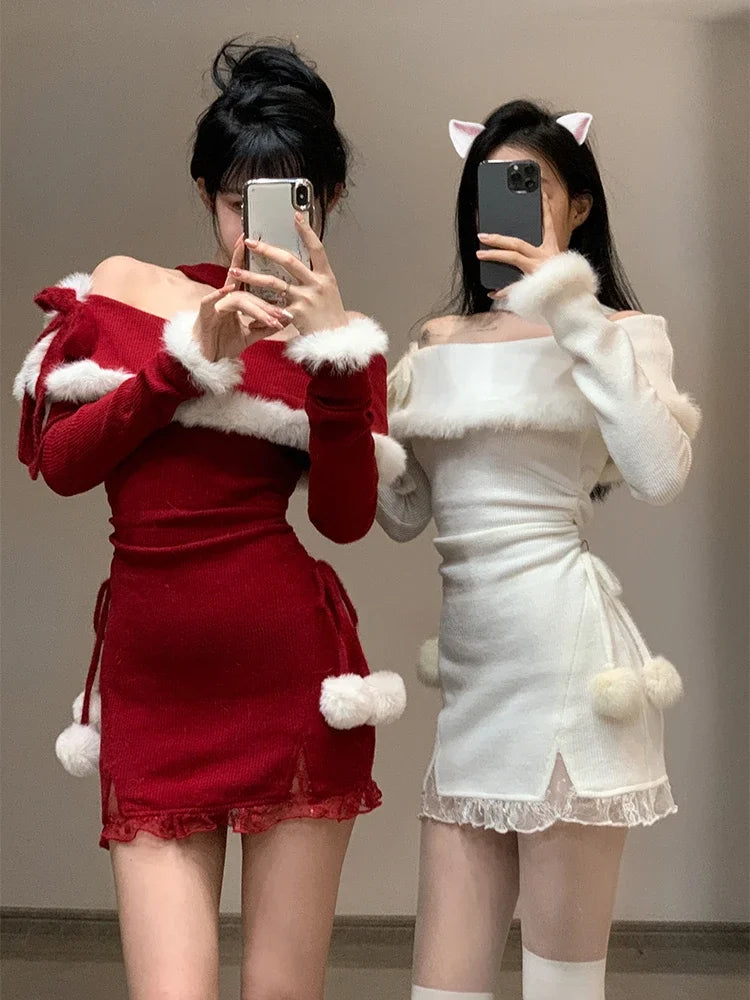 Christmas New Years Bodycon Knitted Mini Dress Women Casual Long Sleeve Sweet Elegant Even Party One Piece Dress Korean Fur Chic Halter Mini Dress Christmas New Years Bodycon Knitted Mini Dress Women Casual Long Sleeve Sweet Elegant Even Party One Piece Dress Korean Fur Chic Halter Mini Dress