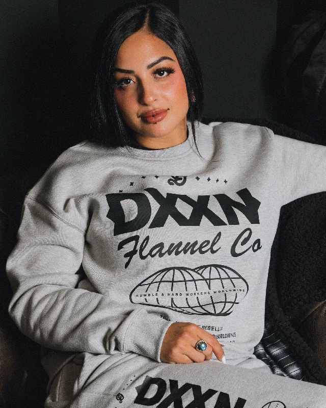 Women's Tech Crewneck Sweatshirt - Gray Hoodie with Applique Textured Unique
