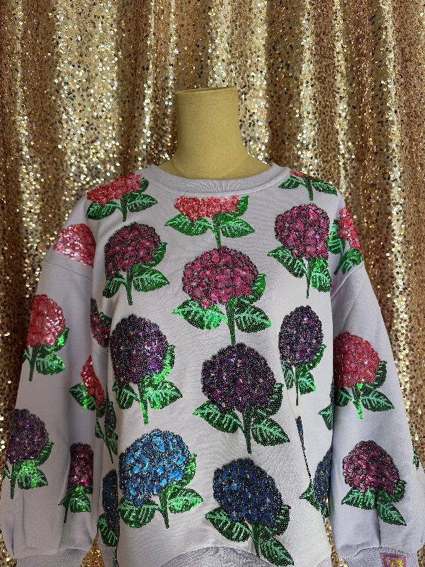 LAVENDER HYDRANGEA SWEATSHIRT Hoodie with Patch Decorative Personalized