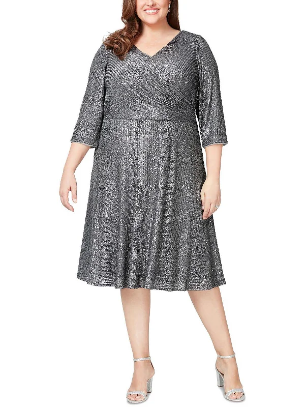 Womens Sequined Below Knee Cocktail and Party Dress Tunics Winter warm