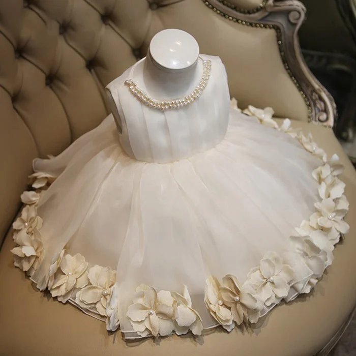 Toddler Baptism Dresses Baby Girl Beaded Round Neck Fluffy Flowers Girl Dress Princess Party Dress Lace Sexy Club