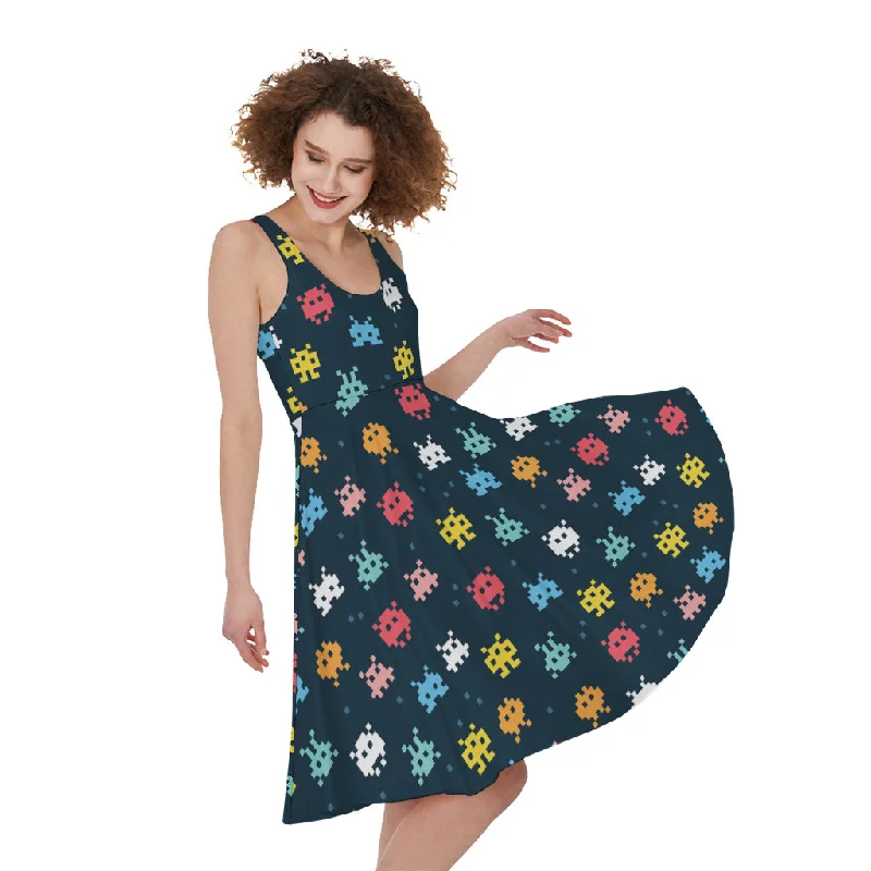 8-Bit Video Game Monsters Pattern Print Sleeveless Knee Length Dress Tunics Hiking breathable 8-Bit Video Game Monsters Pattern Print Sleeveless Knee Length Dress Tunics Hiking breathable