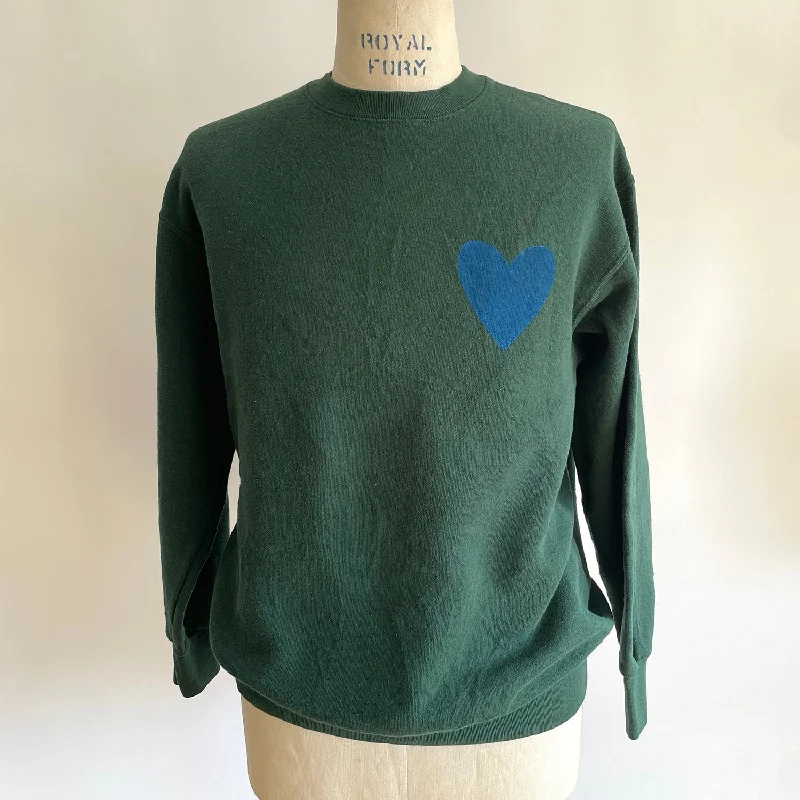 Vintage Happy Heart Dark Green Sweatshirt Hoodie with Bell Sleeves Flared Feminine