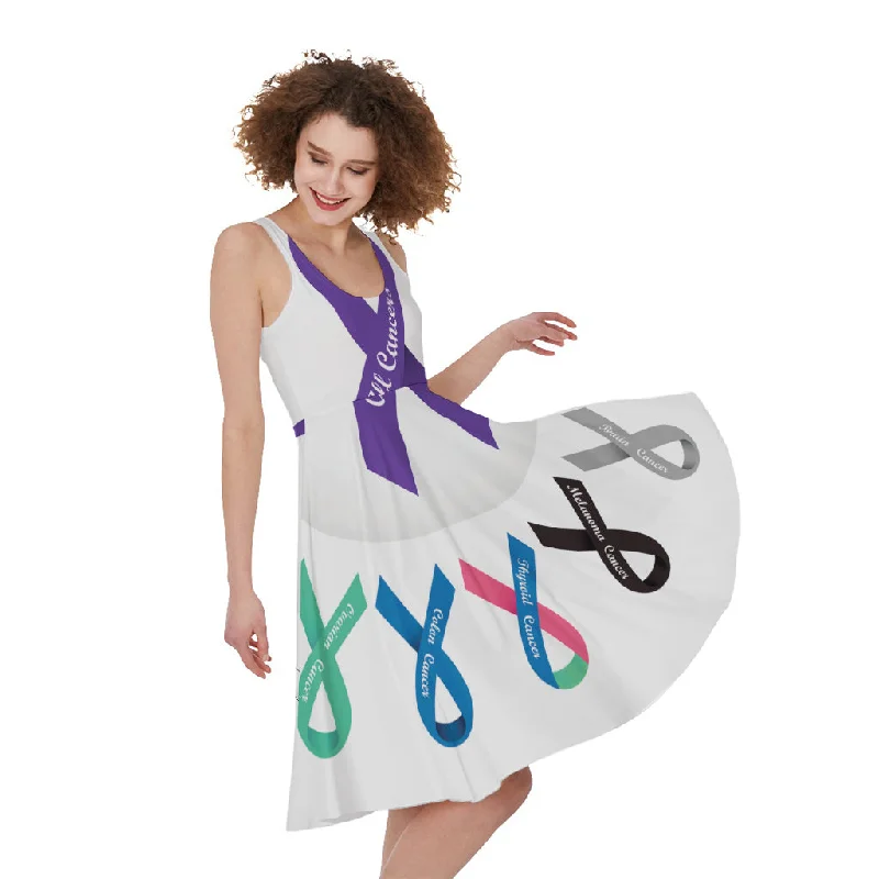 All Cancer Awareness Ribbons Print Sleeveless Knee Length Dress Tunics Fleece cozy