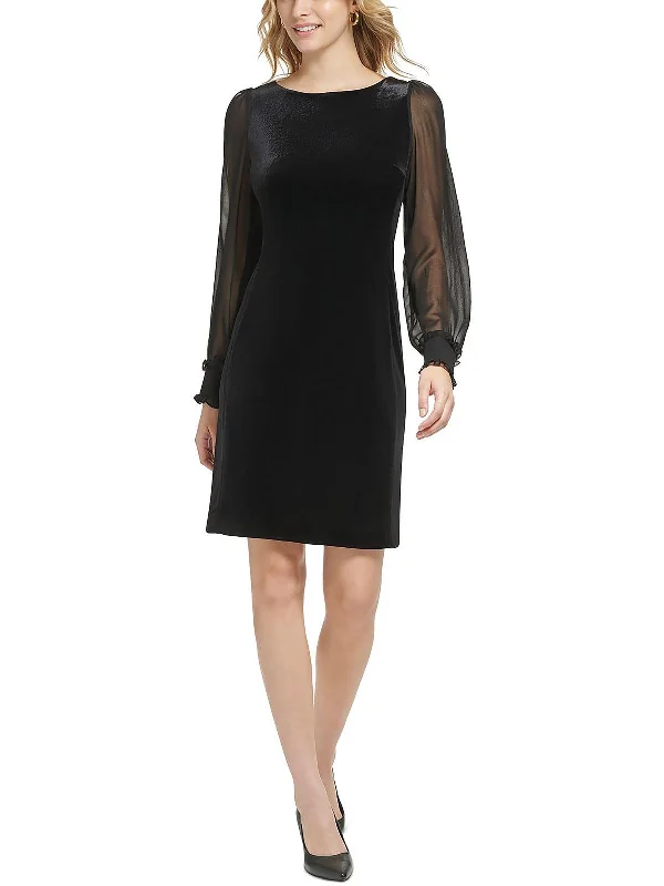 Womens Velvet Sheer Seeve Cocktail And Party Dress Tunics Timeless classic