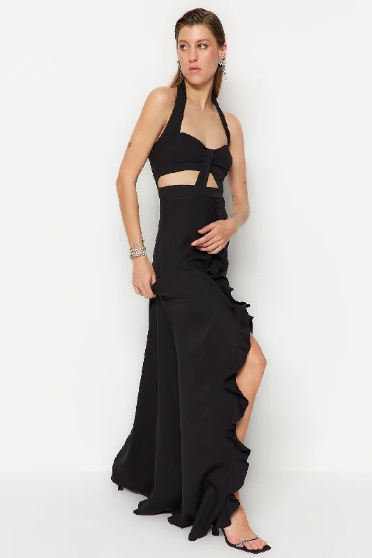 Trendyol Women's Maxi Graduation/prom Fitted Evening Dress & Prom Dress Square Neckline Feminine