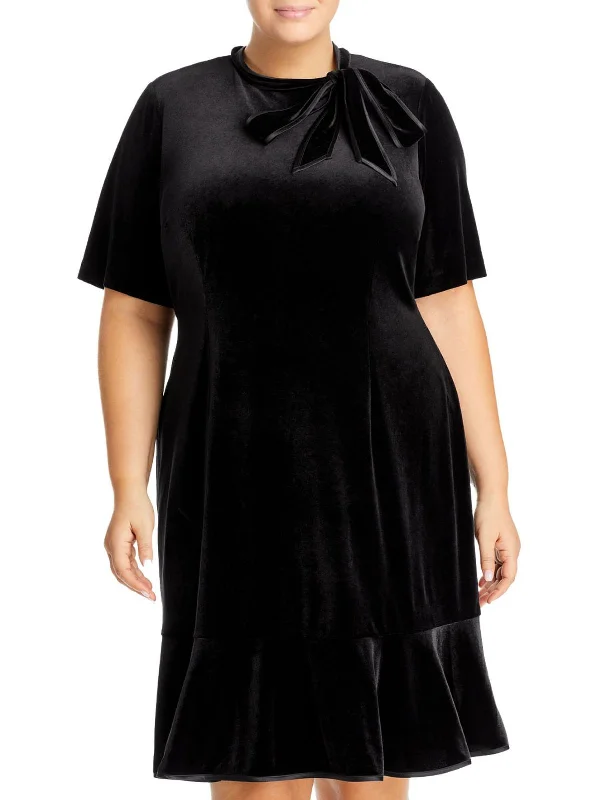 Plus Womens Velvet Tie Neck Cocktail and Party Dress Tunics Floral girly