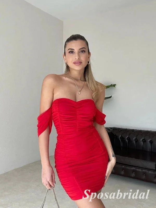 Sexy Red Special Fabric Off Shoulder Sheath Mini Dresses/ Homecoming Dresses, PD3536 Comfortable Bodycon Mini Dress