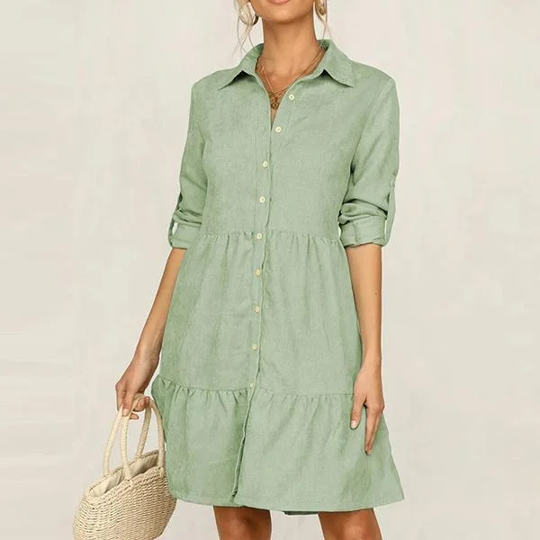 Shirt Dress Long Sleeve Women Clothing Spring Winter Dress Button Turn-down Collar Ladies A-line Mini Party Dress Tunics Wedding white
