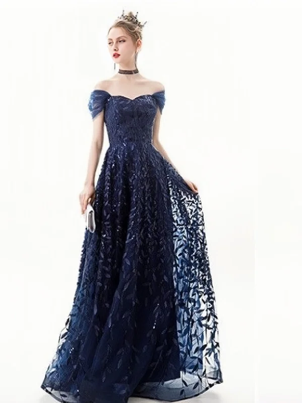 Off The Shoulder Navy Sparkle Party Dress Tunics Print Colorful