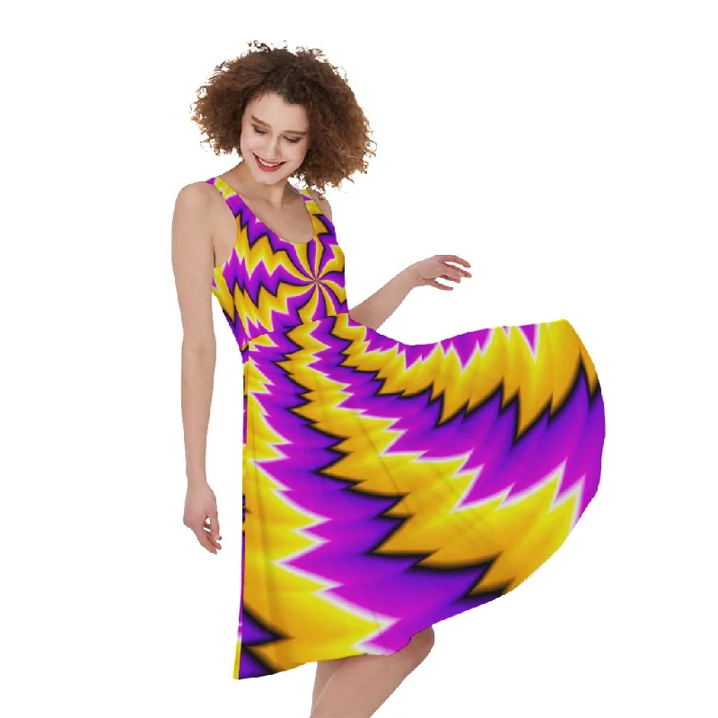 Yellow Vortex Moving Optical Illusion Sleeveless Knee Length Dress Maxi Flowy Bohemian Yellow Vortex Moving Optical Illusion Sleeveless Knee Length Dress Maxi Flowy Bohemian