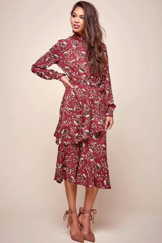 Jackson Waist Tie Bell Sleeve Dress Red Wine Tunics Cozy comfortable